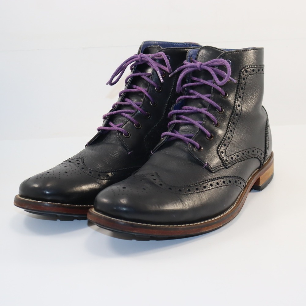 Ted Baker Sealls 2 Wingtip Boots Mens 11 Black Leather Purple Brogue SEALLS2 - Picture 2 of 6